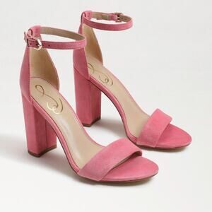 New Sam Edelman Yaro Heel Sandal in Carmine Rose Suede Women's Size 10